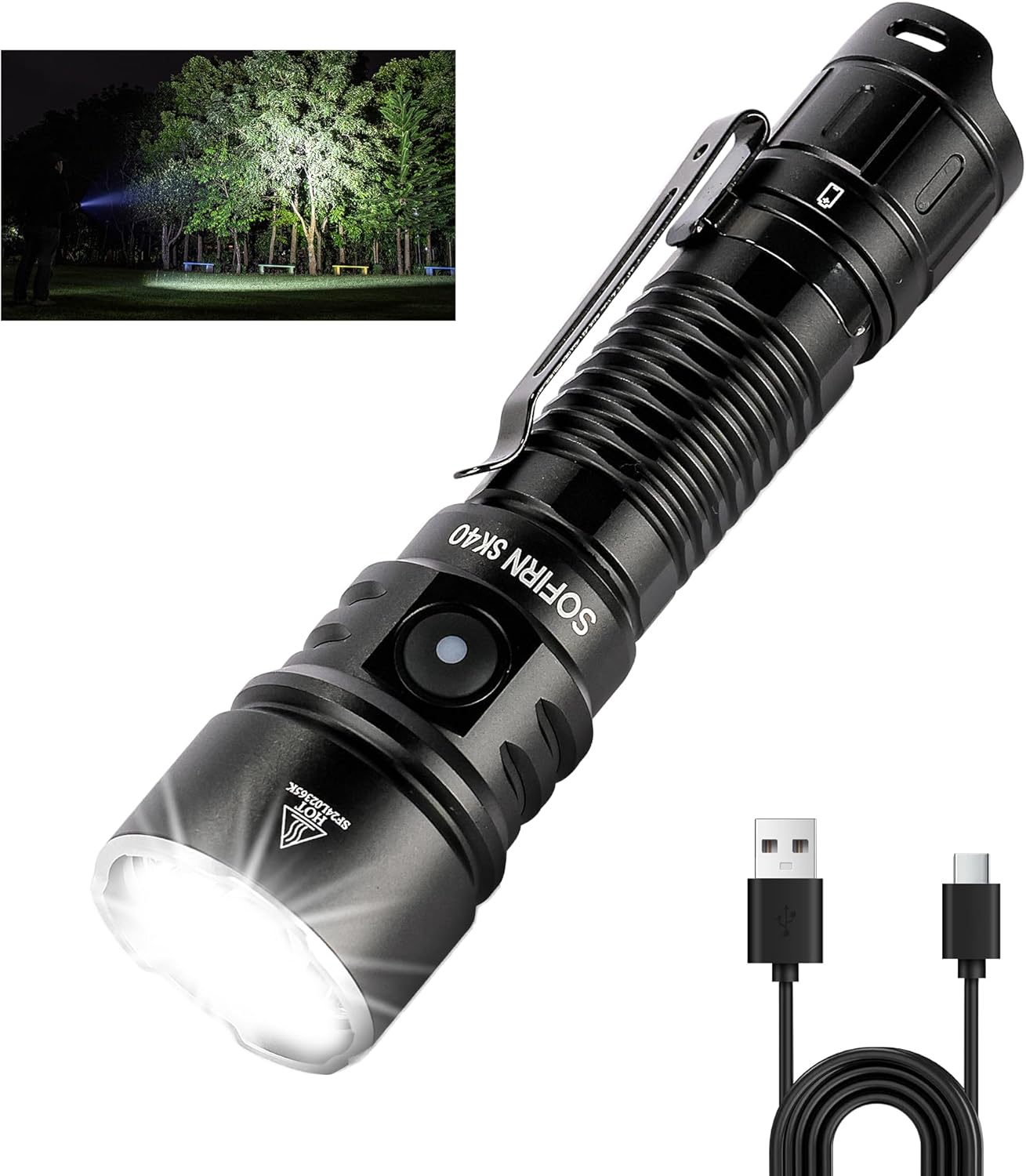Tactical Flashlight Rechargeable - 3200 Lumens Tactical Flashlight, USB-C Rechargeable
