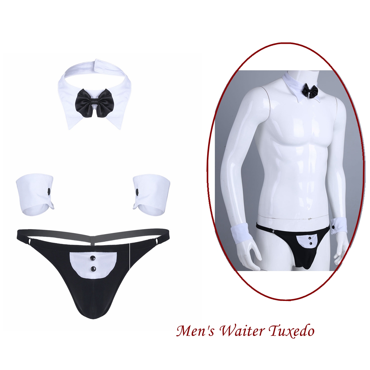 Bow Stringer Tool - Men Cosplay Waiter Lingerie Sets Open