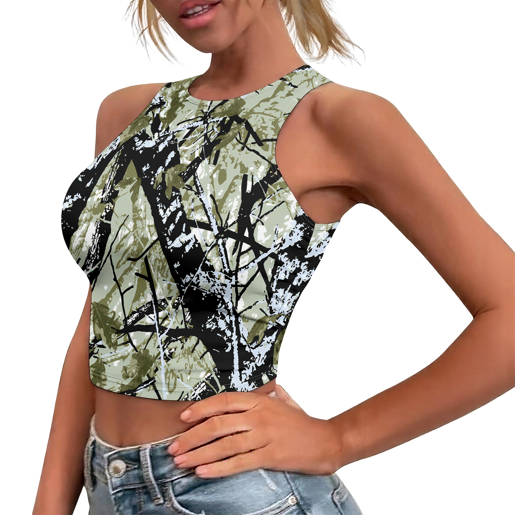 Camo Crop Top, Green Camouflag - مراجعة Outdoor Hunting Outfit وسعره