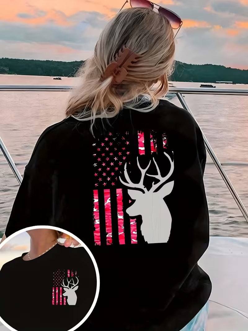 American Flag Deer Print T-shi - مراجعة Outdoor Hunting Outfit وسعره
